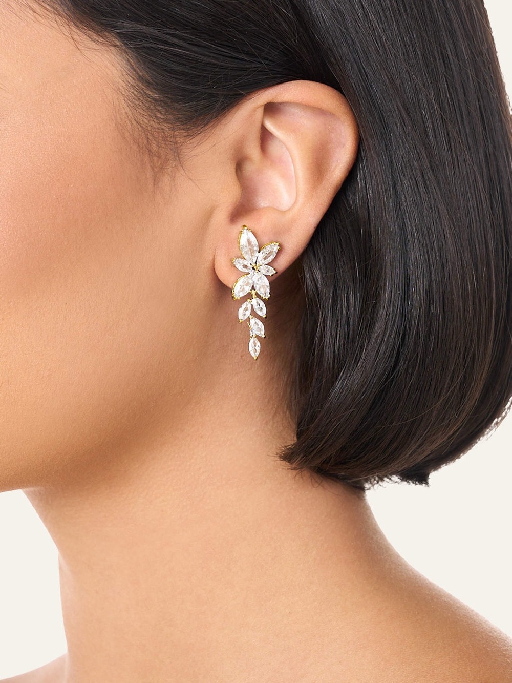 Azazie Floral Leaf Rhinestone Drop Earrings- Pierced
